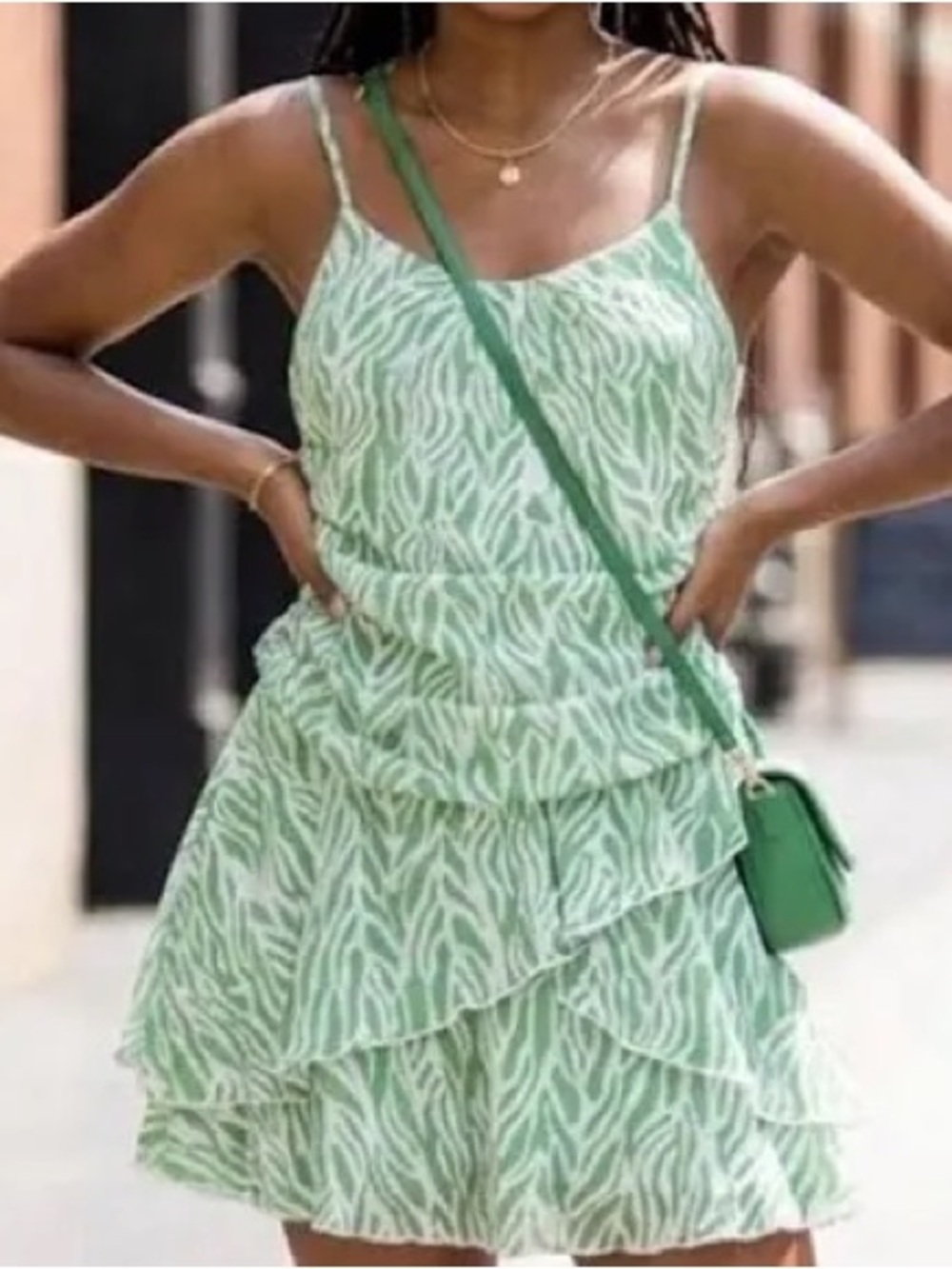 Diane Von Furstenberg Green and White Zebra-Print Slip Dress sz1X NWT